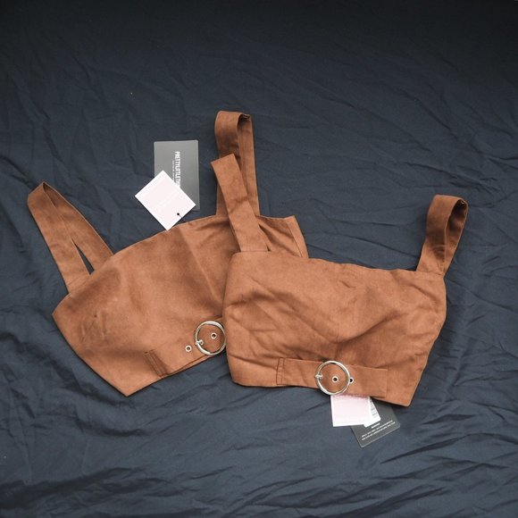 Petite Faux Suede Buckle Detail Crop Top - Picture 1 of 5